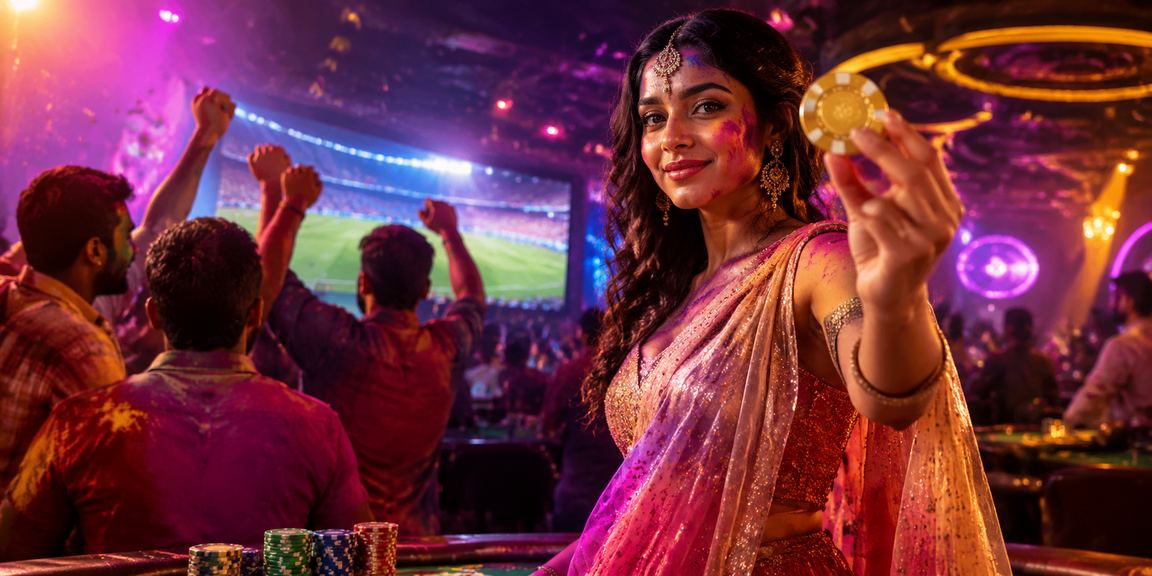 Happy players enjoying mobile casino during Holi festival celebrations